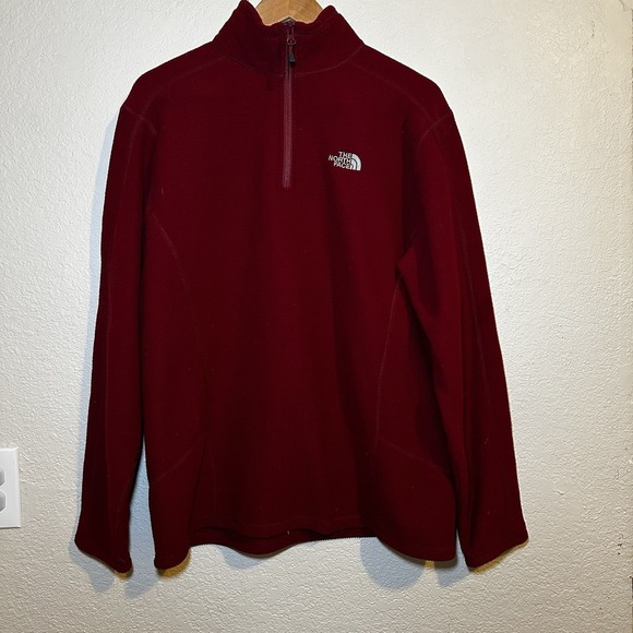 The North Face Men's Large Quarter Zip Pullover Red Textured Fleece Outdoor Hike - Picture 1 of 6